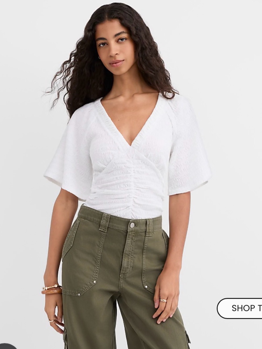 NWT Loft Smocked V neck Top-M